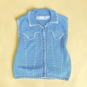 Vintage Light Blue Contrast Stitch Knit Sweater Vest Deauville T. Dalton